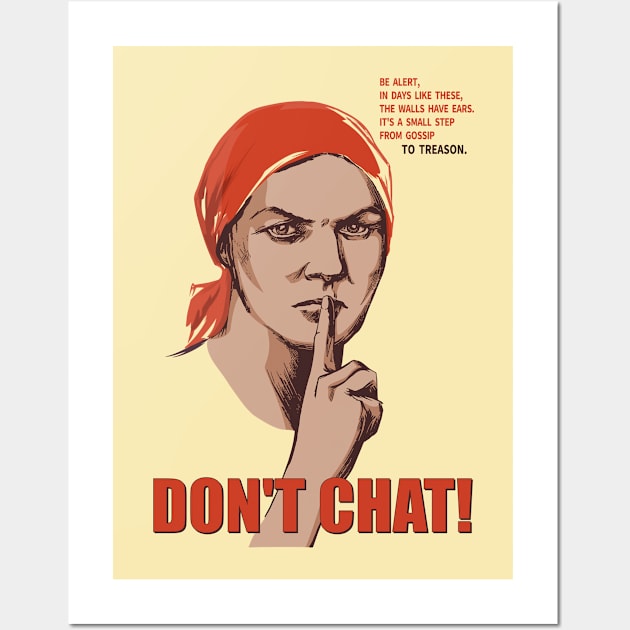 Don't Chat Vintage Soviet Poster with English Text Wall Art by sifis